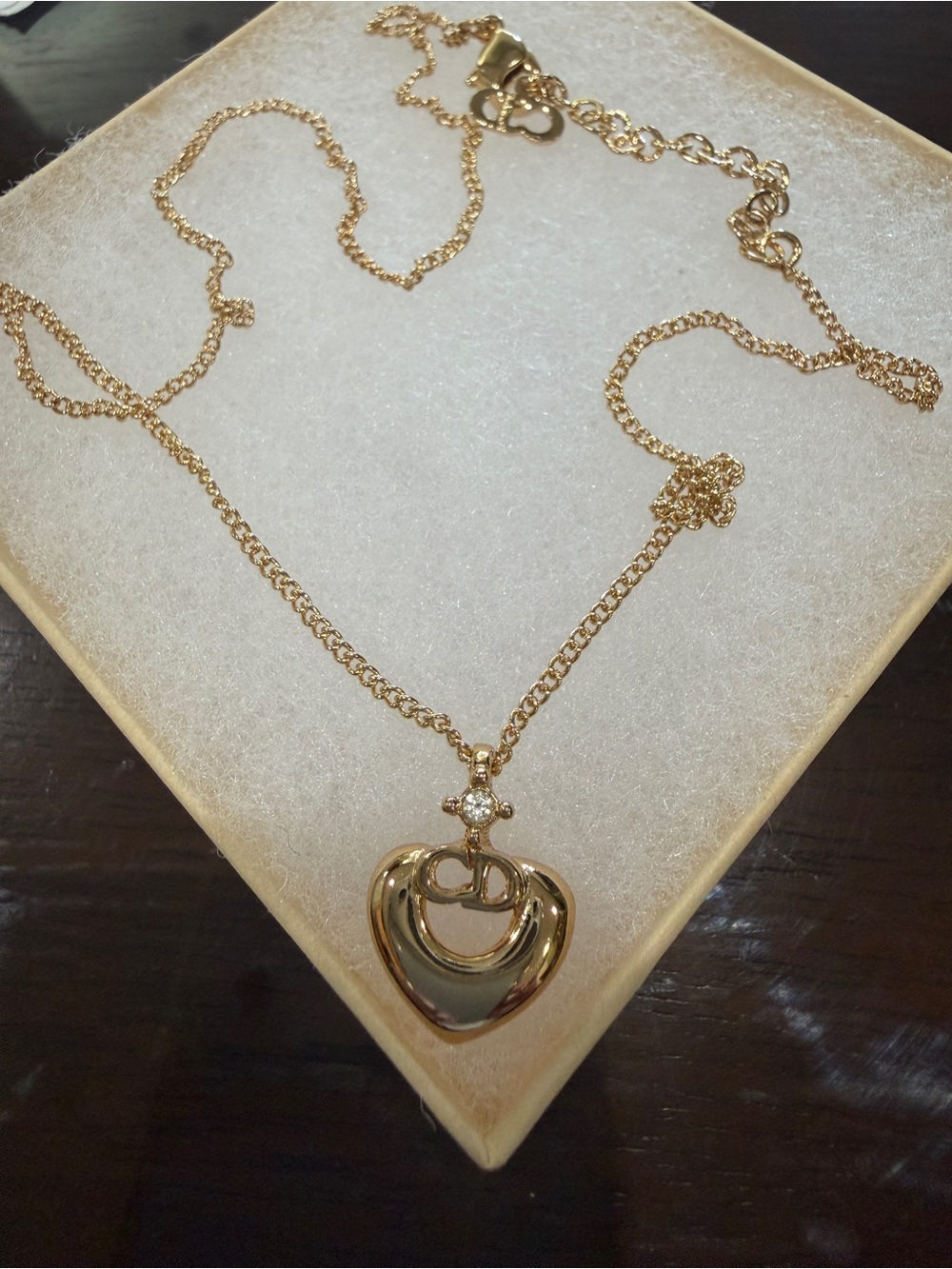 Dior Gold Heart Pendant Necklace with Crystal Accent - Picture 4 of 8